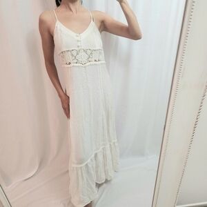 Anthropologie Cream Lace Maxi Dress Romantic Racerback White Sleeveless Romantic